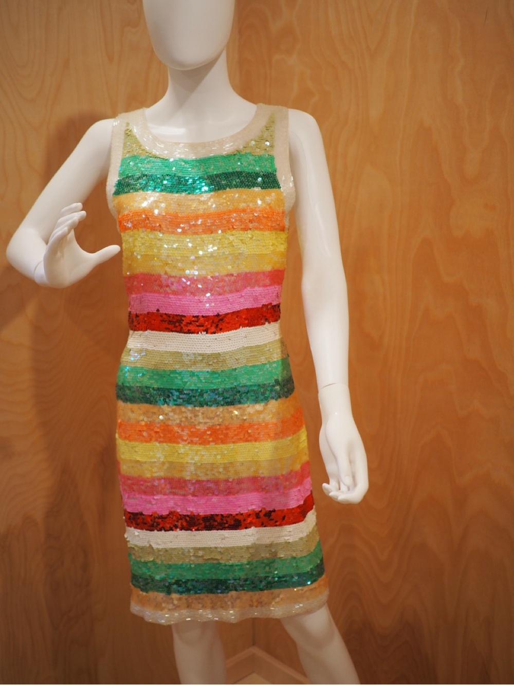 A.J. Bari Sequin Striped Dress - Green, Pink, Orange, Yellow, Red, Cream